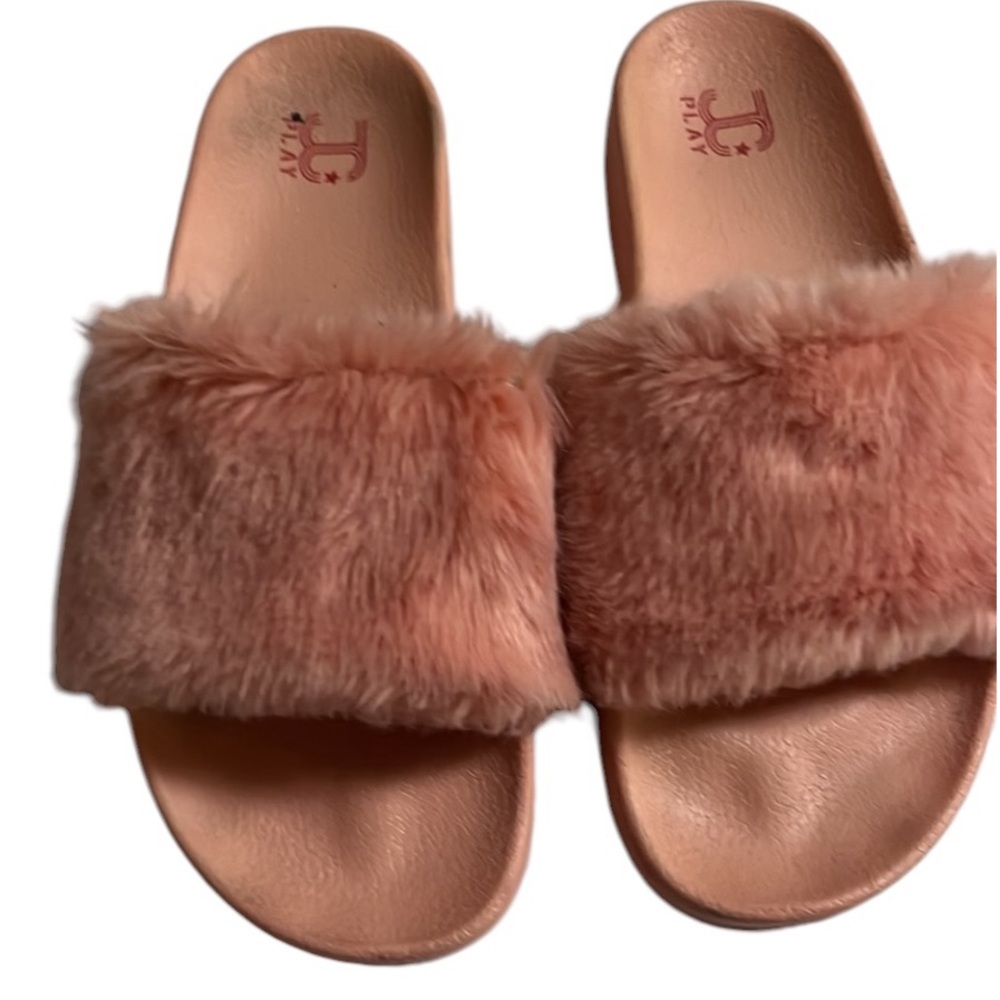 Jeffery Campbell size 10 coral fur slides rubber heel & footbed